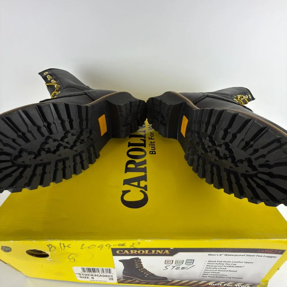 Carolina Mens 8 Inch Waterproof Steel Toe Logger Boots Black CA9823 8 2E‎ NIB
